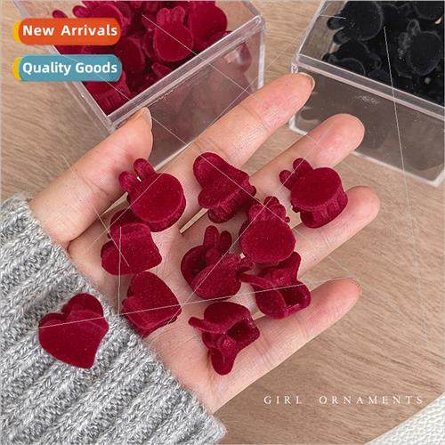 Flocking mini hair clips small delicate rabb ears side clip