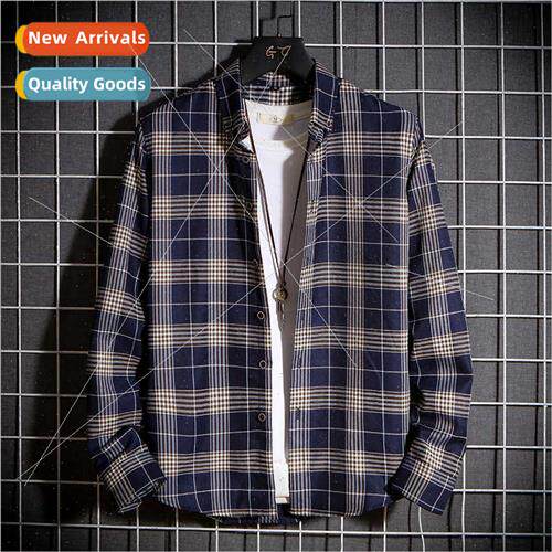 2023 fall new can men fashion plaid shirt long-sleeved Korea