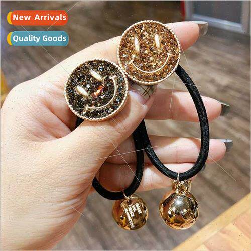 Korea Czech rhinestone hair ring cute smiley face full diamo