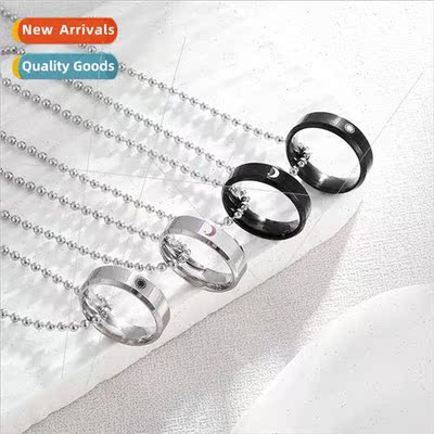New tanium steel sun moon ring necklace fashion couple ring