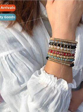 Europe Gold Round Beads Crystal Bracelet 适用Women Beaded St