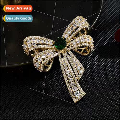 New simple bow brooch anti-glare inlaid zirconia corsage clo