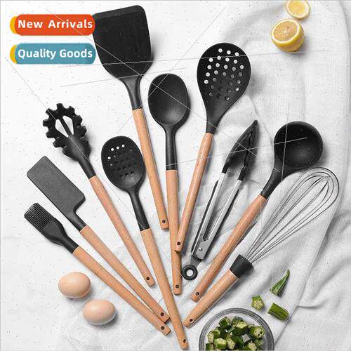Black Wooden Handle licone Kchenware Set 11pcs wh Storage Bo