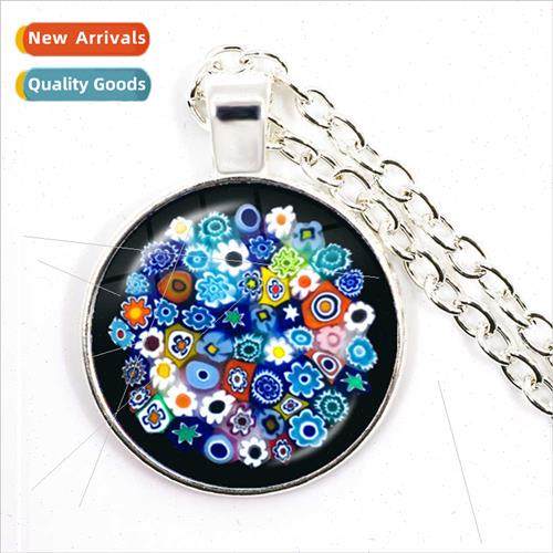 Murano Millefiori Multicoloured Floral Time Stone Pendant Ne