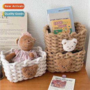 bear cotton desktop ins storag basket wind woven Korea linen