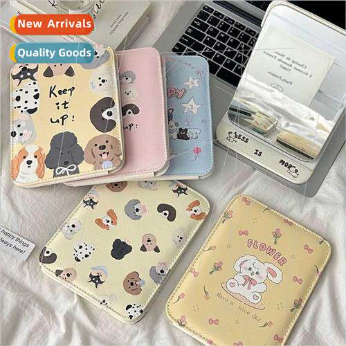 Cute repair dog pu leather folding mirror ins cartoon deskto