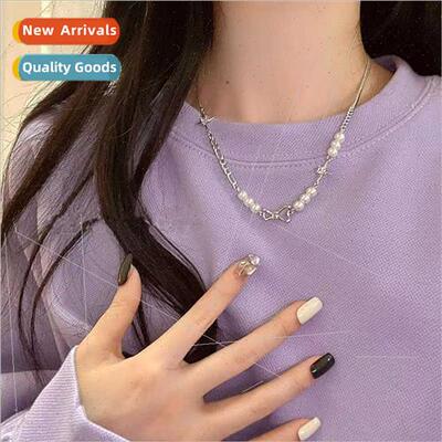 New sweet pearl splicing necklace female bow pendant ins nic