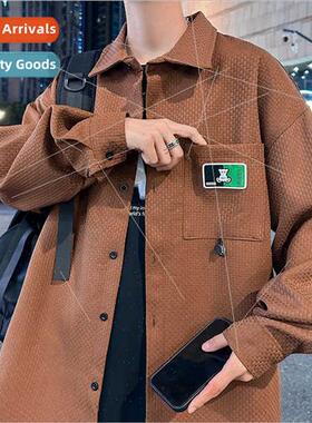 Shirt men 2023 spring fall waffle HK Japanese nd loose casua