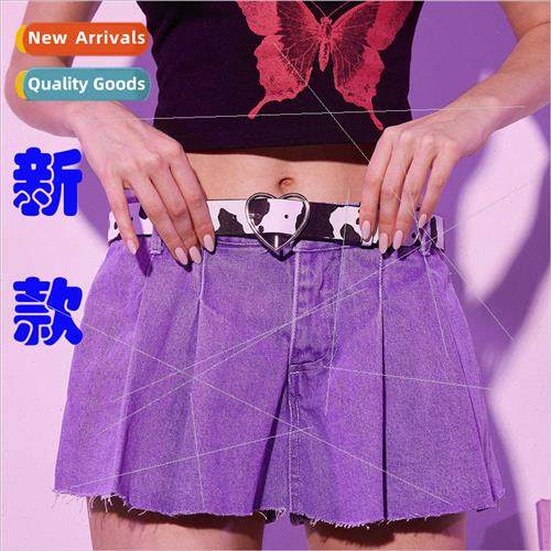 new Spring Love Buckle Women Sweet Cow Print Belt Y2K Fashio