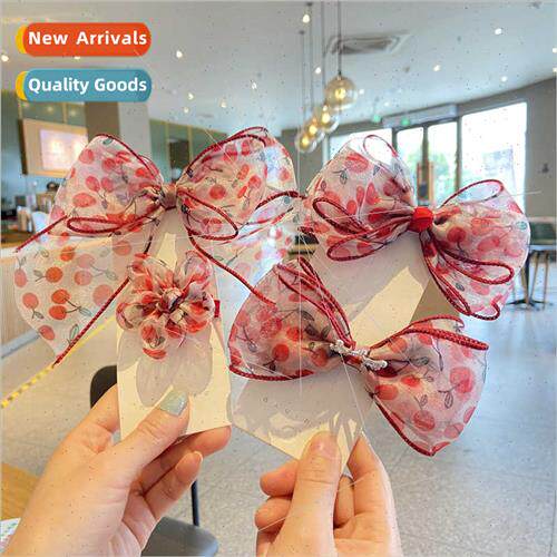 Girls headdress cherry bow Korean hair clips children hair c