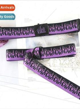 Fashion Hip Hop Korean Men Canvas Belt Casual Purple Flame S