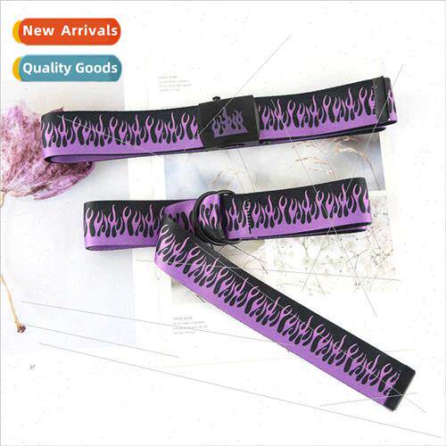 Fashion Hip Hop Korean Men Canvas Belt Casual Purple Flame S