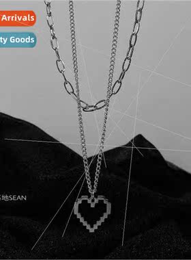 Europe ins mosaic heart tanium steel double layer necklace m