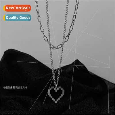 Europe ins mosaic heart tanium steel double layer necklace m