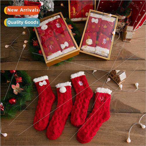 Big red New Year socks thickened Christmas socks 4 pairs win