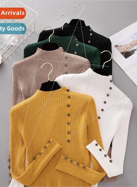New Fashion Button Turtleneck Sweater Women Spring Autumn So