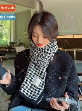 Retro versatile black knted scarf winter thousbirds check Ko