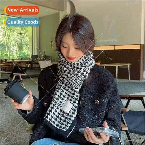 Retro versatile black knted scarf winter thousbirds check Ko