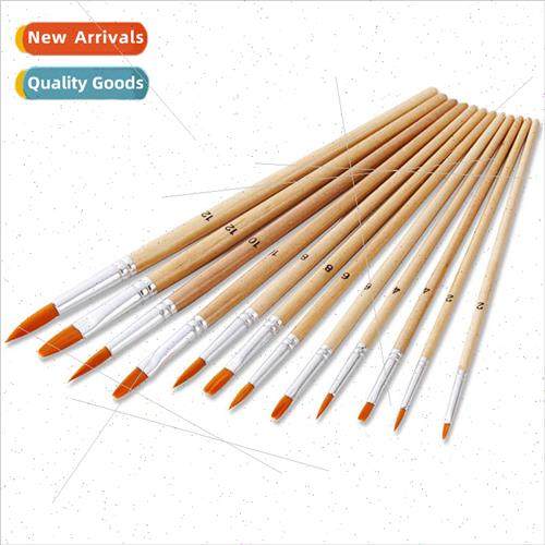 12pcs Nylon Hair Tip Flat Combo Watercolor Brush Set al Wood