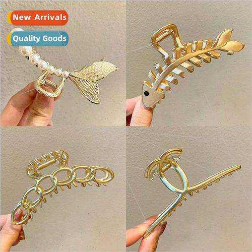 Korea Women Summer Pearl Fishtail Plate Hair Shark Clip Larg