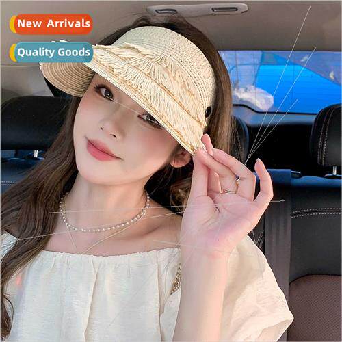 2023 new straw hollow top sun hat tassel straw hat lerary fo