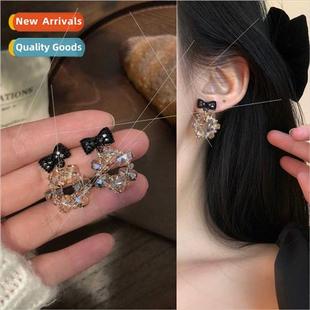 Bow Fashion Crystal 2023 Sense Earrings Black