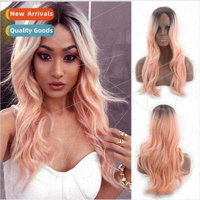 New wig whout bangs ladies parted long curly hair lotus root