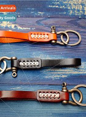 Cowhide keychain Alloy horseshoe buckle stching keychain