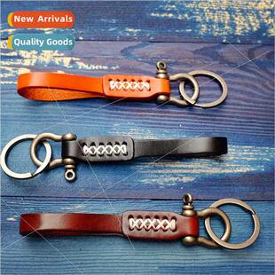 Cowhide keychain Alloy horseshoe buckle stching keychain