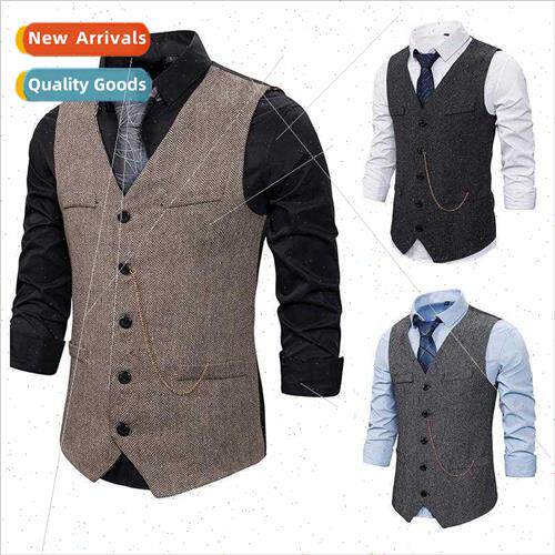 code new men fashion herringbone tweed single-breasted vest