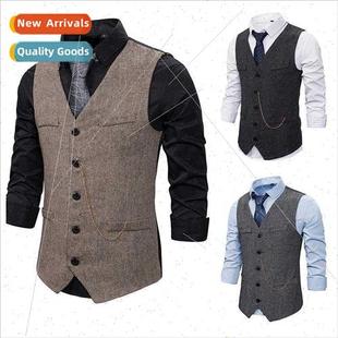 fashion herringbone tweed code breasted men single vest new