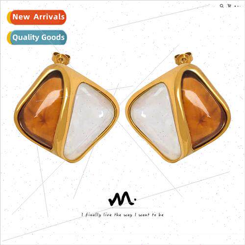 French retro new geometric two-tone tanium earrings niche go