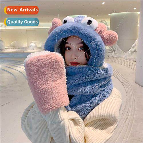 Crab plush hat scarf all-in-one female winter warm neck glov