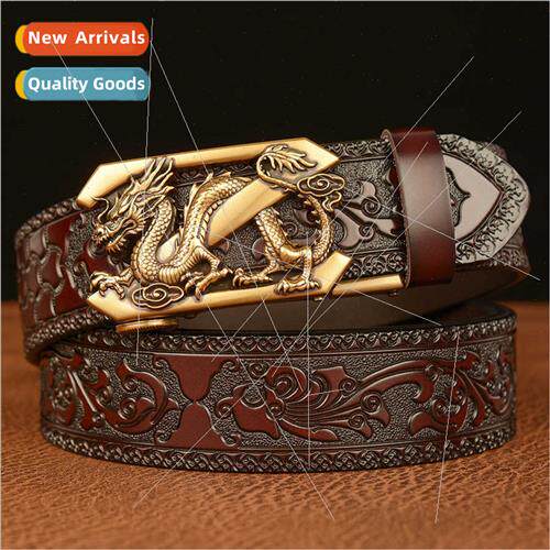 Ethnic retro Z dragon automatic buckle men belt cowhide pers