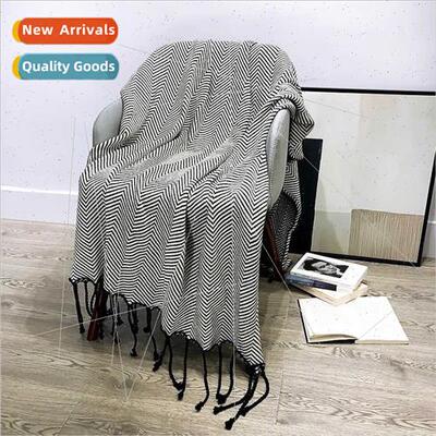 Nordic winter black whe striped blanket single sofa blanket