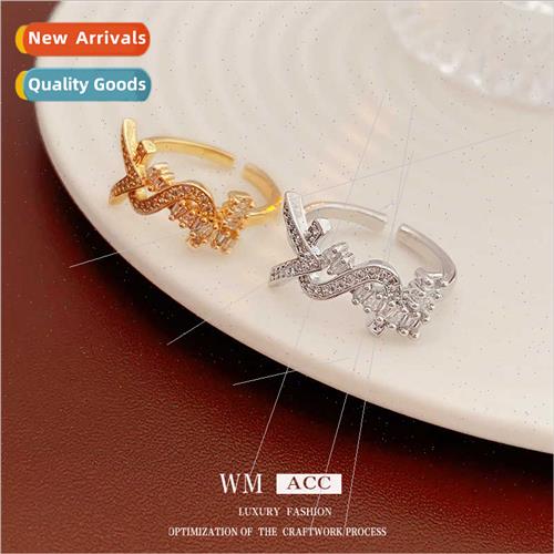 Korea fashion zirconia letters open ring百搭食指戒 手饰女