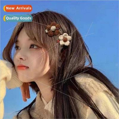 Autumn winter wool small flower hair clips cute girls bangs