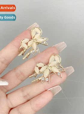 Cat eye stone bow ehead bangs clip side clip small grab clip