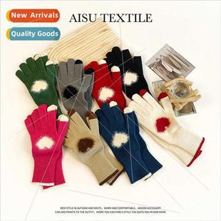 Gloves women winter solid color open finger cell phone touch