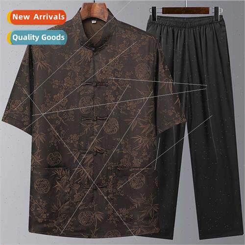 Summer clothing middle-aged elderly men Tang su ice silk sta