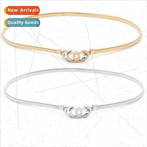 Women Metal Belt Metal Spring Gold Leaf Belt Ladies Elastic