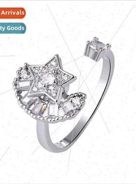 Sss Relief Microset Star Moon Spinning Ring Women Fashion mp