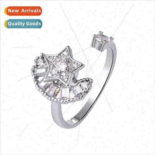 Sss Relief Microset Star Moon Spinning Ring Women Fashion mp