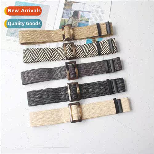 raffia elastic pin buckle braided belt women dresses sweater