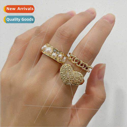 Autumn winter new gold-plated inlaid pearl set ring combinat