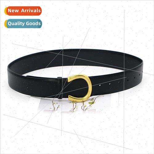 Vintage C buckle letter belt women leather double-sided cowh