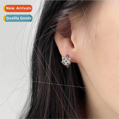 Full diamonds copper cat earrings female Chinese vintage tun