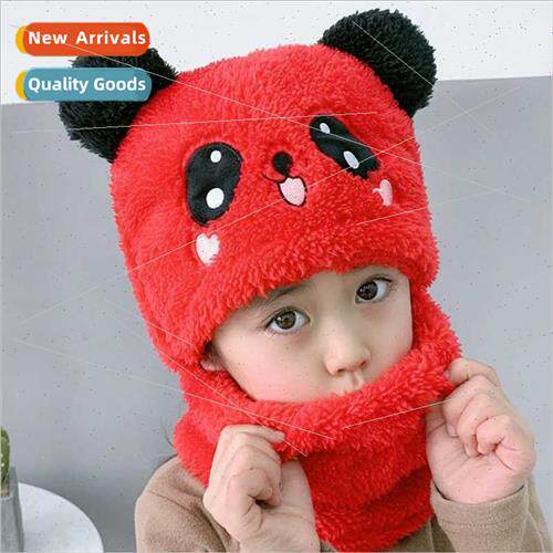 Children hat scarf one cap cute bear cartoon plush hat good