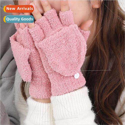 winter women warm flip-flop half-finger gloves padded thicke