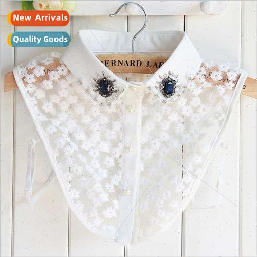 Spring rhinestone plum lace shirt false collar shirt female